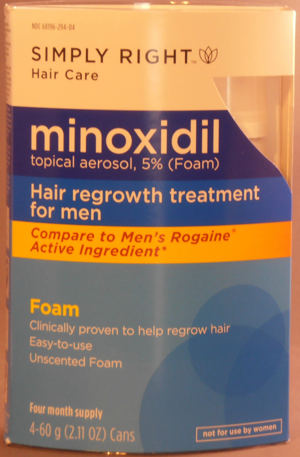 SIMPLY RIGHT Mens 5% Minoxidil Foam 4 Month Supply Boxed -- US Delivery