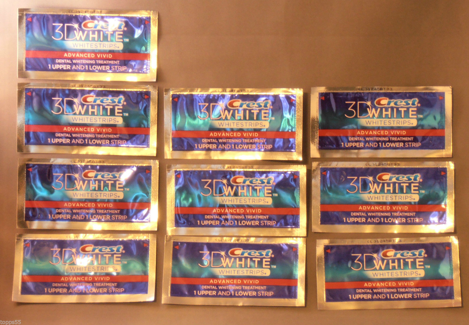 New Crest 3D Dental Whitestrips Advanced Vivid 20 Whitening Strips 10 Pouches -- US Delivery