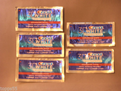New Crest 3D Dental Whitestrips Advanced Vivid 10 Whitening Strips in 5 Pouches -- US Delivery