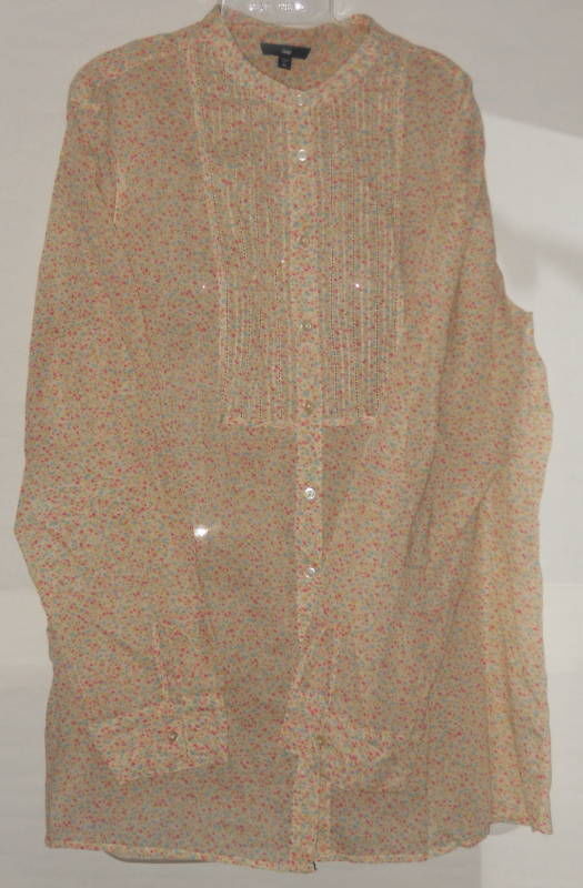 Gap Ladies Mini-Floral Pintucked-Bib Shirt Top Medium -- US Delivery