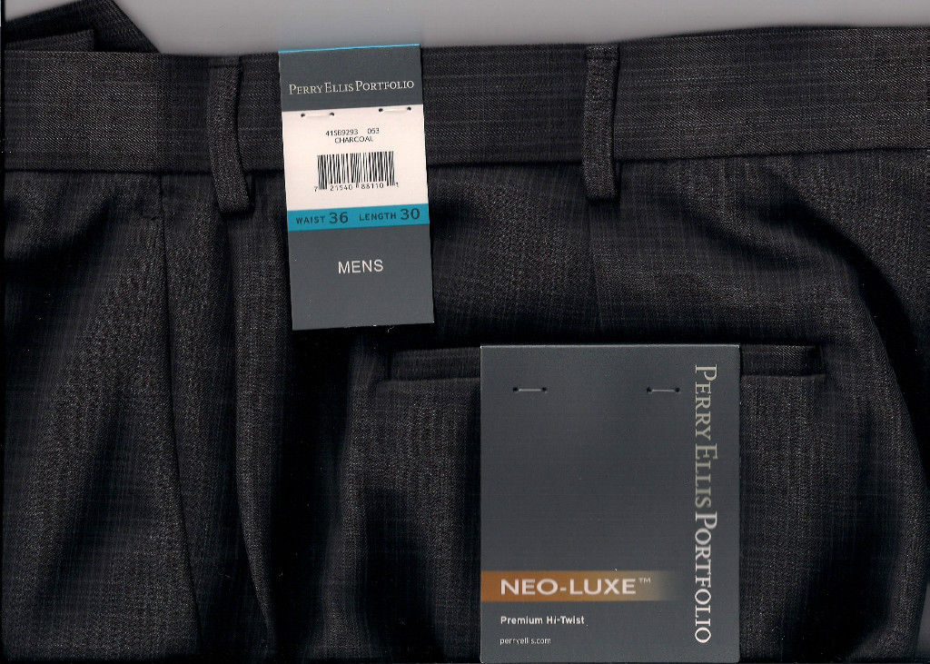 Perry Ellis Portfolio Mens Classic Fit Charcoal Neo-Luxe 36X30 Pant Trouser NWT! -- US Delivery