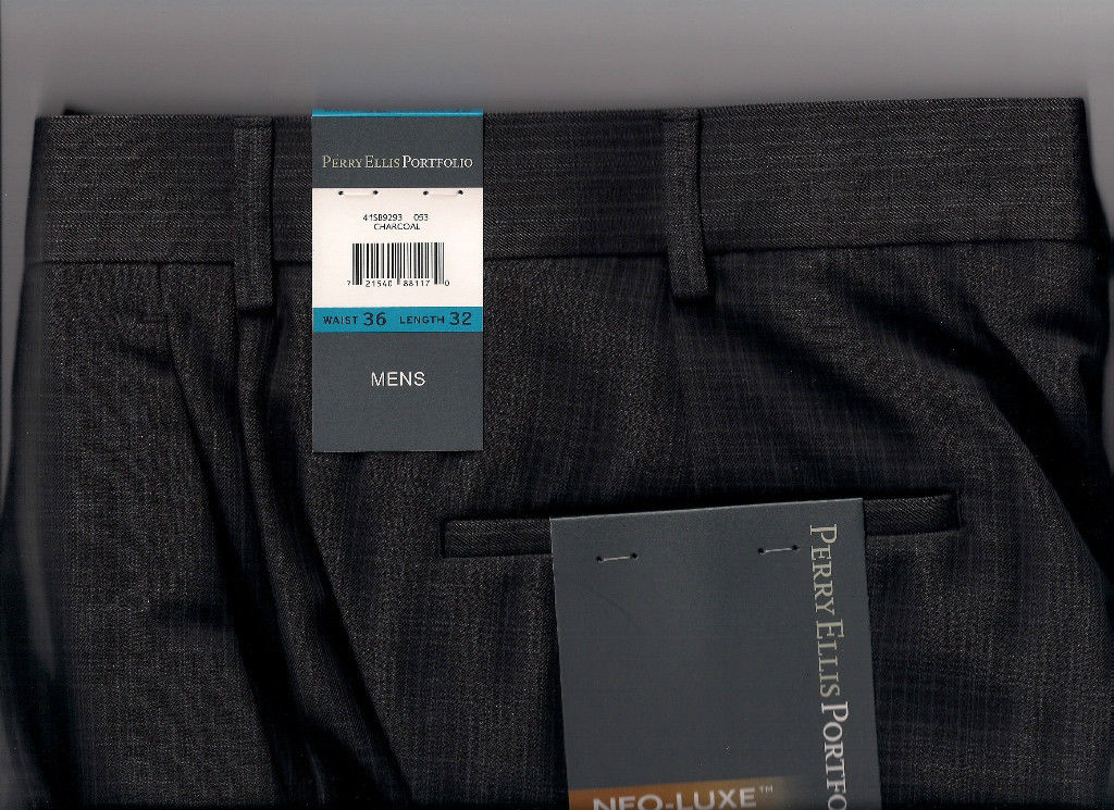 Perry Ellis Portfolio Mens Classic Fit Charcoal Neo-Luxe 36X32 Pant Trouser NWT! -- US Delivery