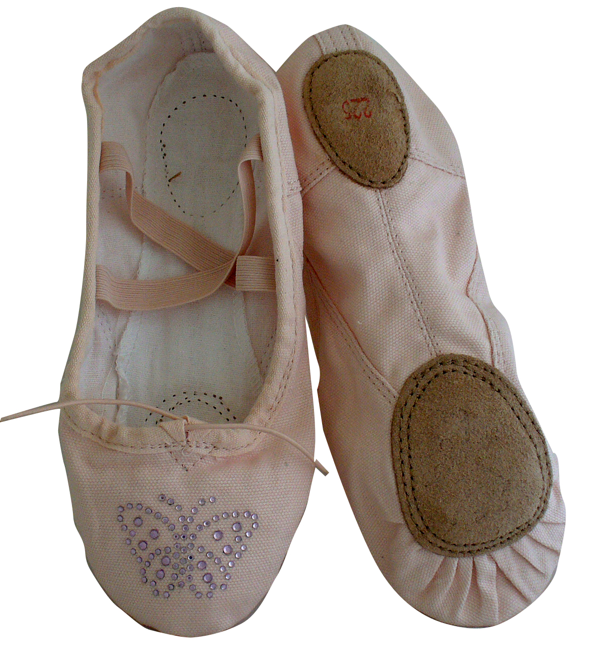 girl's Pink CANVAS BALLET SLIPPERS with Butterfly