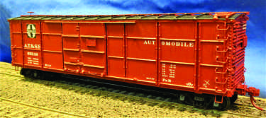 *13001 Fe-R SS 50\' AUTO BOXCAR, 7-5-5 ENDS, 10\' PLATE DOORS, RADIAL ROOF, K/AB BRAKES, AT&SF