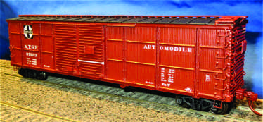 *13151 Fe-V SS 50\' AUTO BOXCAR, 7-5-5 ENDS, 12\' CORRUGATED DOORS, PEAKED METAL ROOF, AB BRAKE, AT&SF